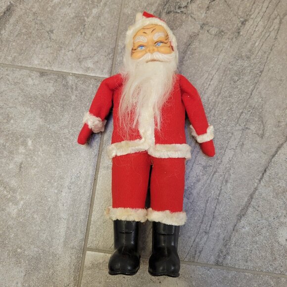 Vintage Rubber Face Santa Made In Japan Black Boots 11” Felt - Picture 1 of 4